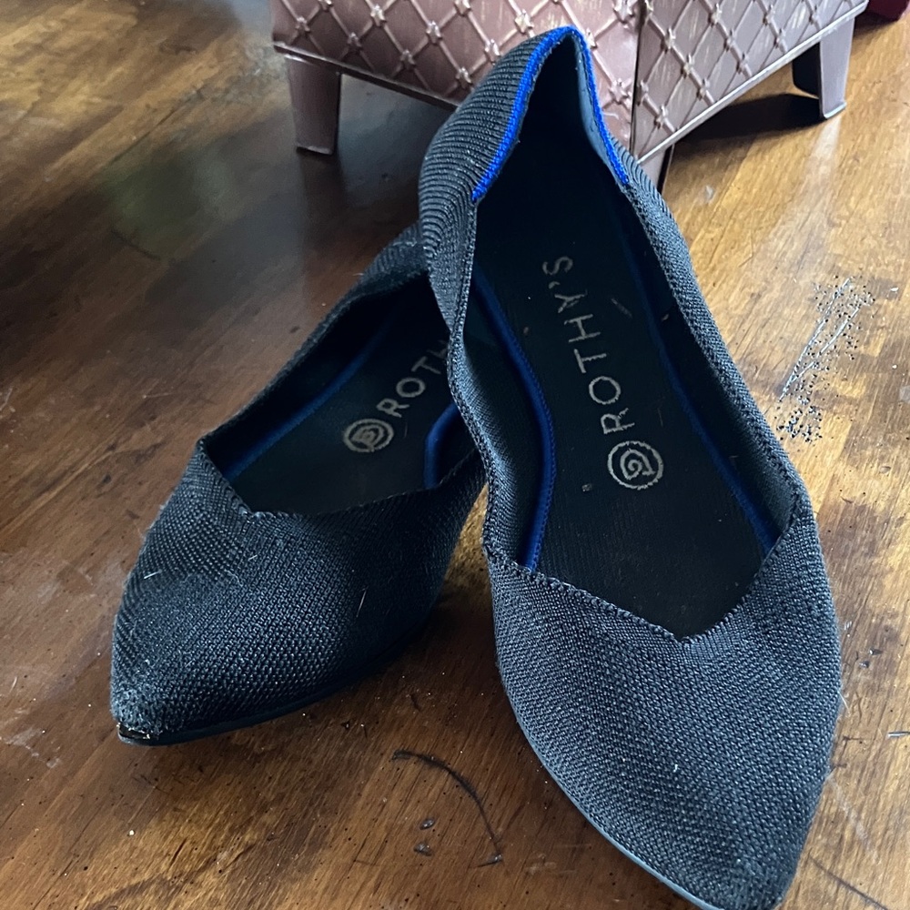 Rothy's Women's Black Flats with Blue Trim